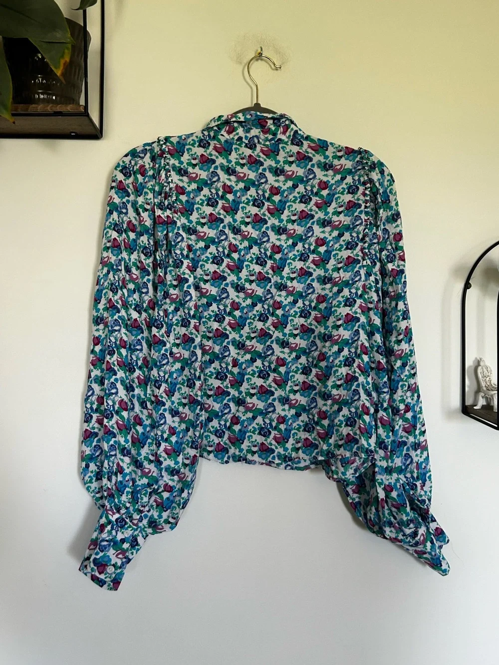 Zara Floral Print Long Puff Sleeve‎ Button Up Shirt Size Small